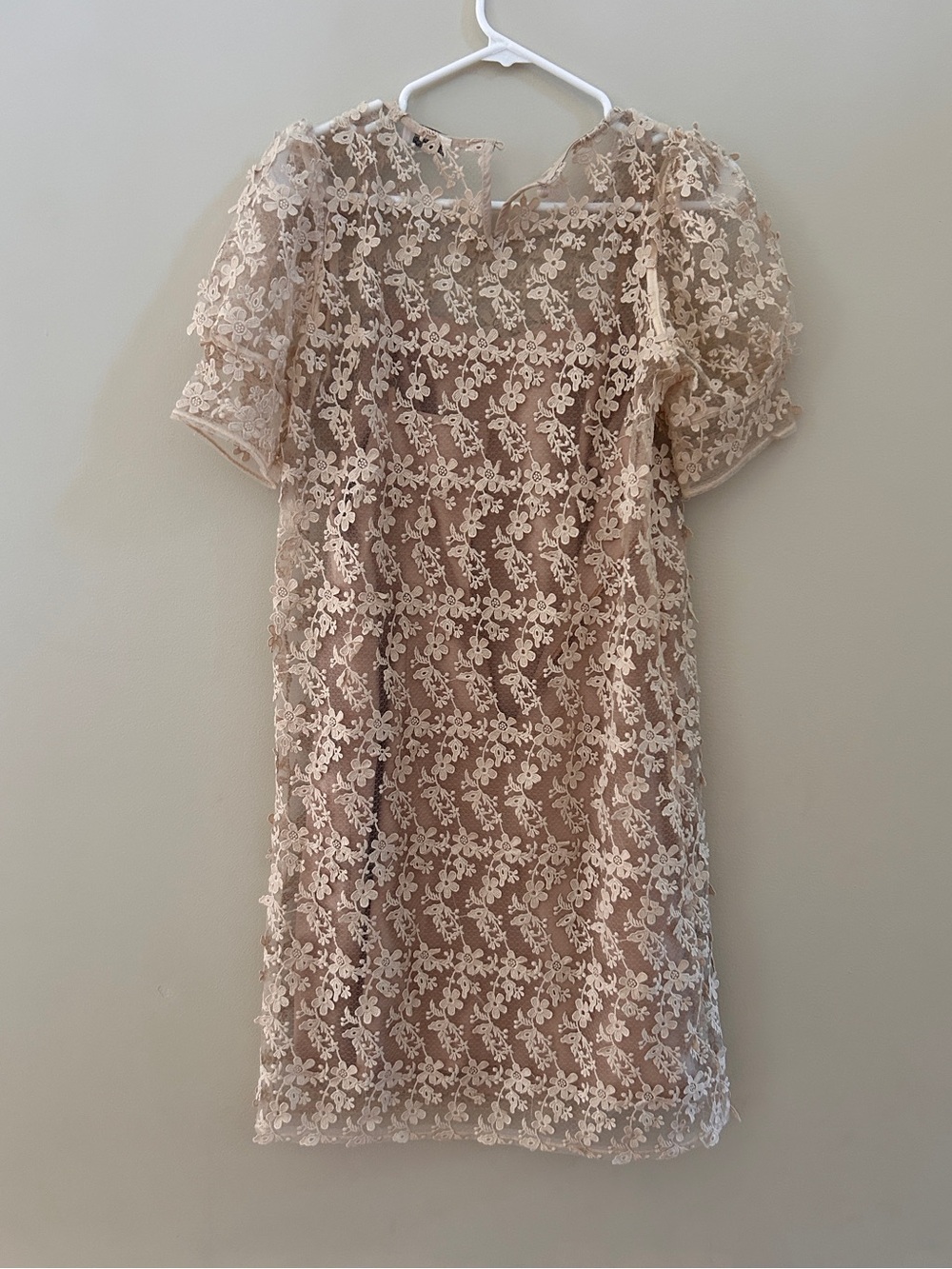 Delicate Lace Overlay Shift Dress in Beige - Women - Picture 9 of 10